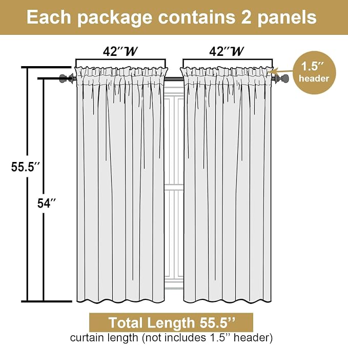 Lecloud Leia Navy Blue Sheer Curtains 54 Inch Length 2 Pcs, Rod Pockets Bedroom - Image 3