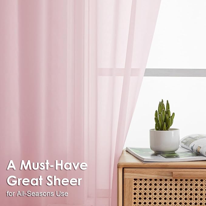 Blush Pink Sheer Valances for Windows 14 Inch Length 2 Pcs, Light Filtering - Image 3
