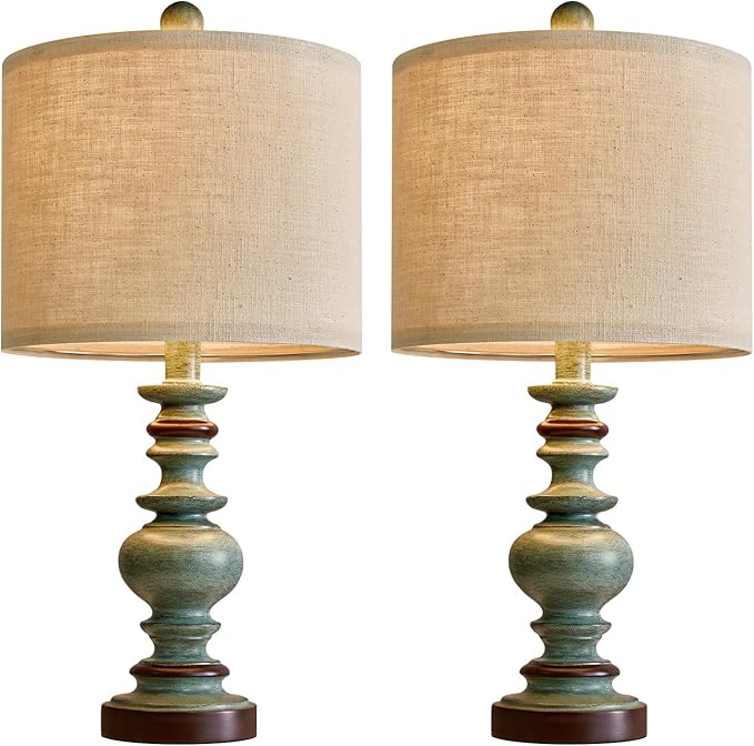 BOBOMOMO 20" Farmhouse Lamps for Bedrooms Set of 2, Retro Side Table Lamps Bedside Lamp for Side Nightstand Living Room（Suitable for Decorating Small Areas）