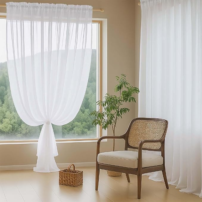 White Sheer Curtains for Bedroom 84 Inches Long 2 Panels Set, Light Filtering - Image 8