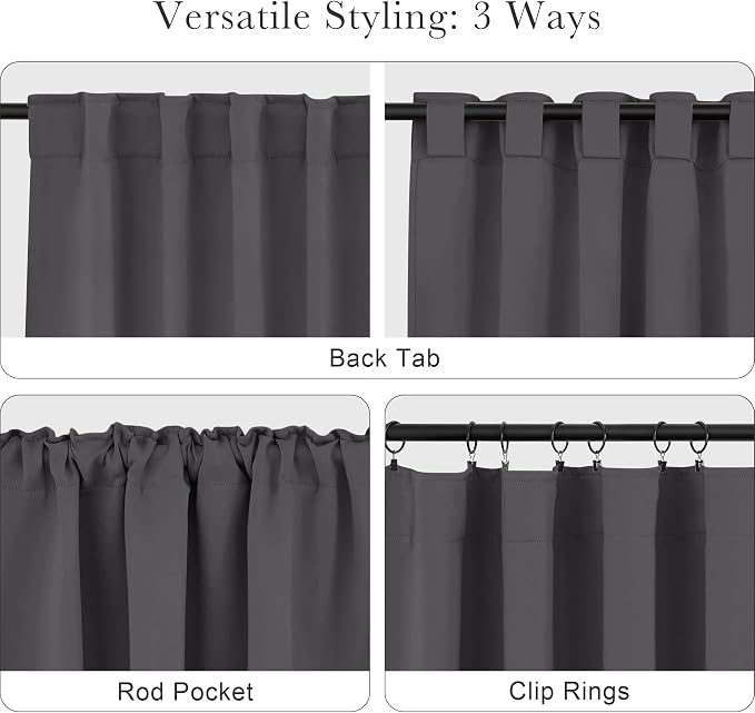 PONY DANCE Grey Blackout Curtains 96 inch Long, Room Darkening Curtains - Image 5