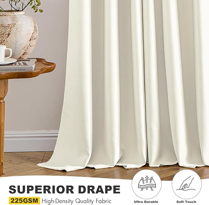 MIULEE Cream Blackout Curtains for Bedroom Living Room 54 Inches Long 2 Panels - Image 5