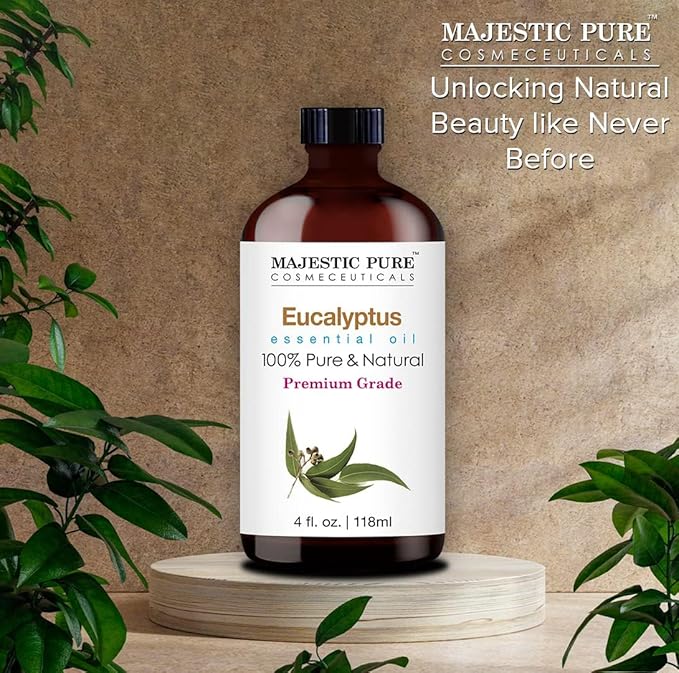 Majestic Pure Eucalyptus Essential Oil with Glass Dropper - 4 Fl Oz Pack of 2-100% Pure and Natural Eucalyptus Oil - Premium Grade Essential Oils for Diffuser, Aromatherapy, Soap and Candle Making