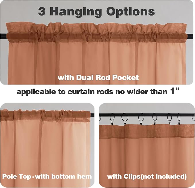 Chyhomenyc Sheer Valances for Windows 2 Pack, 42Wx14L Inches Short Valance for - Image 8