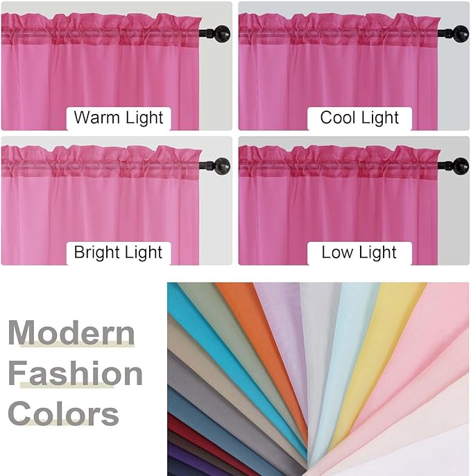 Hot Pink Sheer Curtains 63 Inch Length 2 Panels Set - Image 7