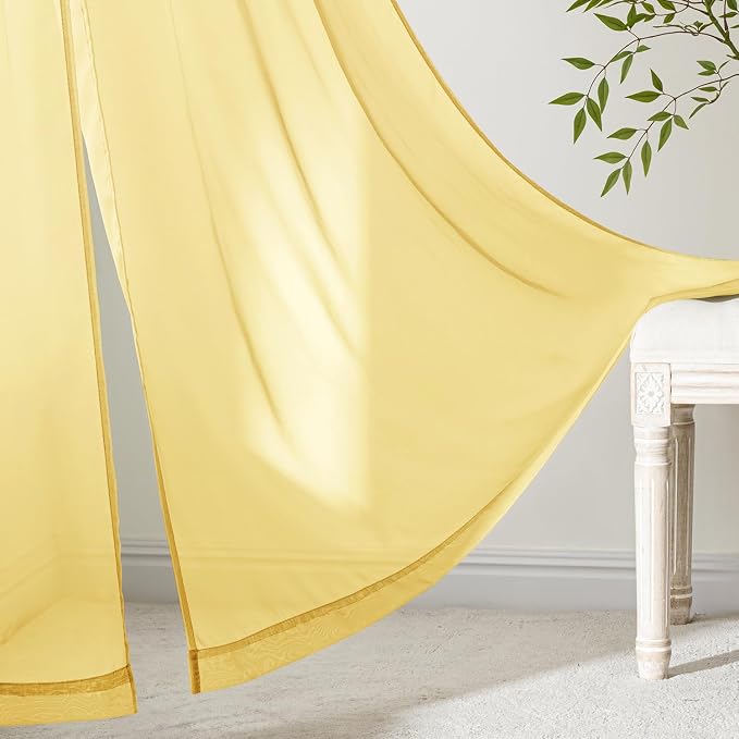 MIULEE Yellow Sheer Curtains 63 Inches Long 4 Panels 42 x 63 Inches | Light - Image 7