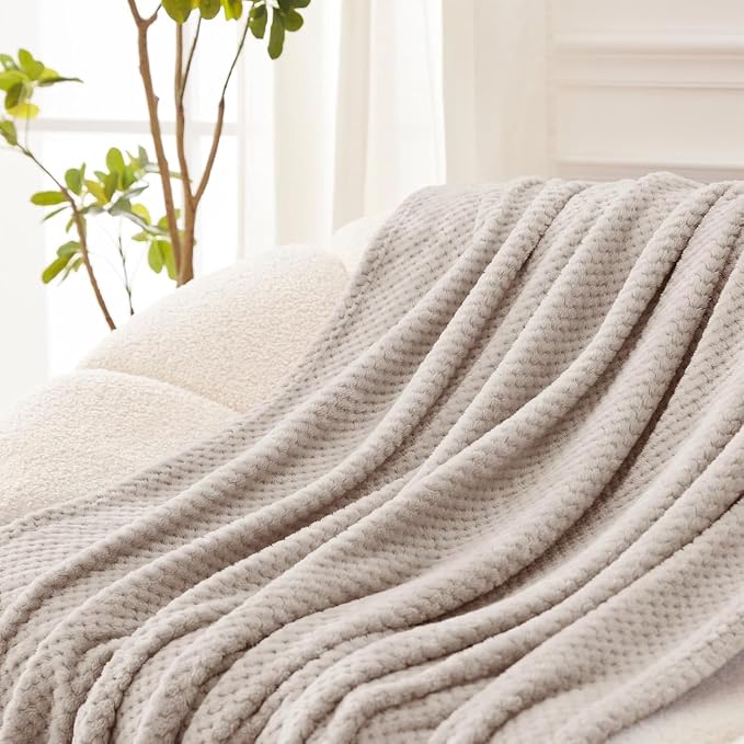 Exclusivo Mezcla Soft Waffle Fleece Bed Blanket King Size, Tan | Lightweight - Image 5