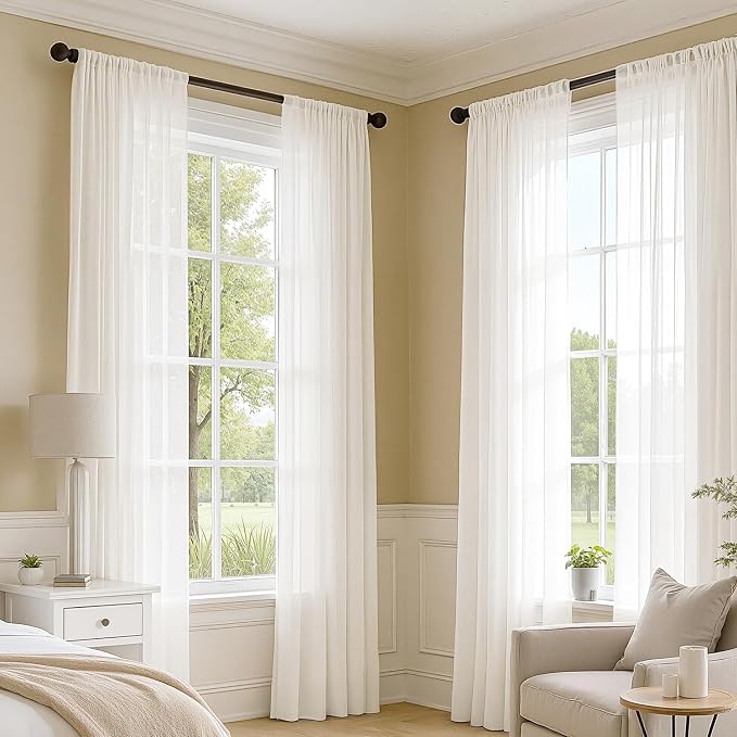 MIULEE Ivory Sheer Curtains 96 Inches Long 4 Panels 42 x 96 Inches | Light - Image 2