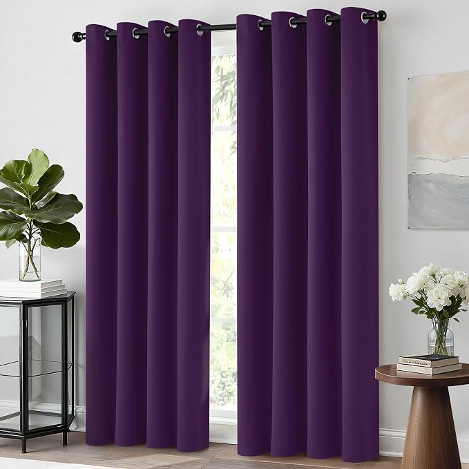 Yakamok Purple Blackout Curtains Room Darkening Thermal Insulated Grommet top - Image 2