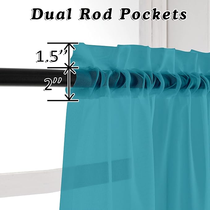 OVZME Turquoise Sheer Curtains 63 Inches Length 2 Panels, Light Filtering - Image 3