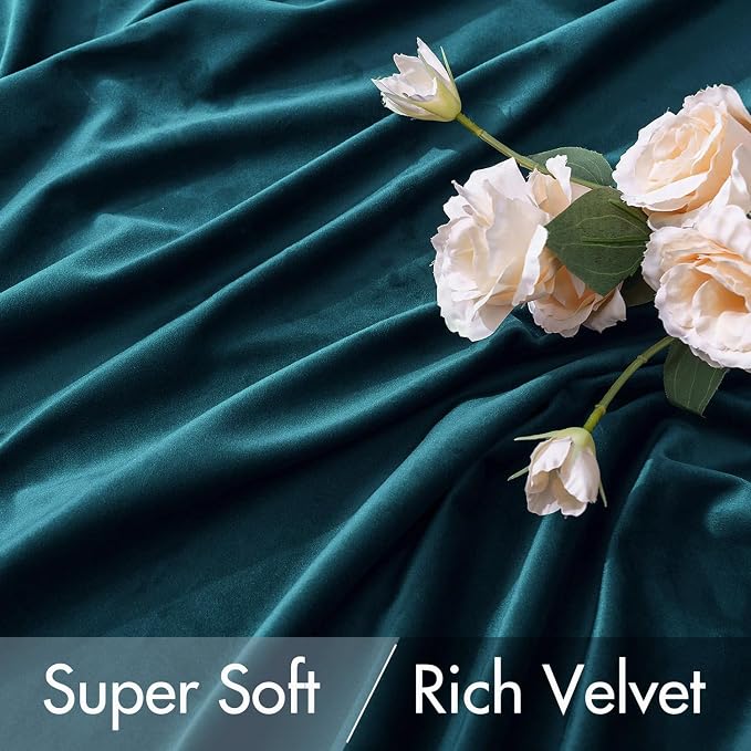 MIULEE Peacock Blue Velvet Curtains 52x84 inches 2 Panels Blackout Curtains | - Image 4