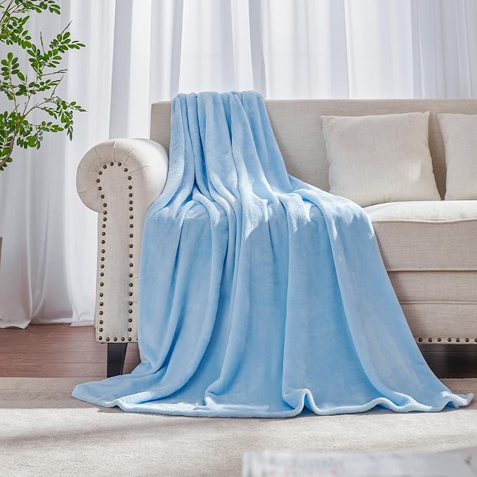 Light Blue Fleece Plush Throw Blanket 50"x70"for Couch Fuzzy Cozy Flannel | by JIAHANNHA