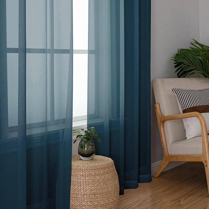 Simplebrand Dusty Blue Sheer Curtains 90 Inches Long 2 Panels, Light Filtering - Image 4