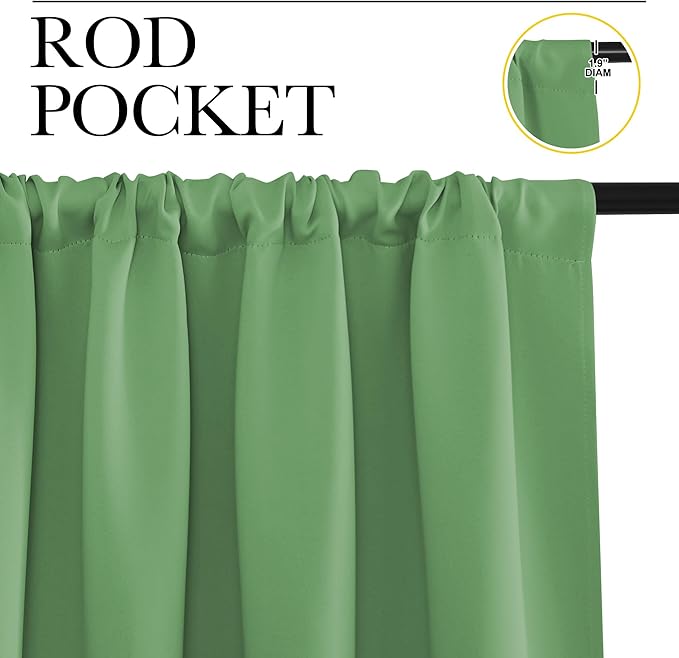NICETOWN Bedroom Curtains Blackout Draperies, Froest Green, 1 Pair, 34-inch W x - Image 2