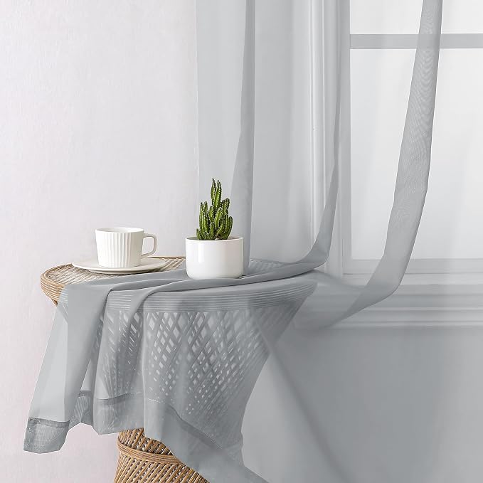 Aiyufeng Light Grey Sheer Window Curtains 84 Inches Long 2 PCS- Rod Pocket - Image 5