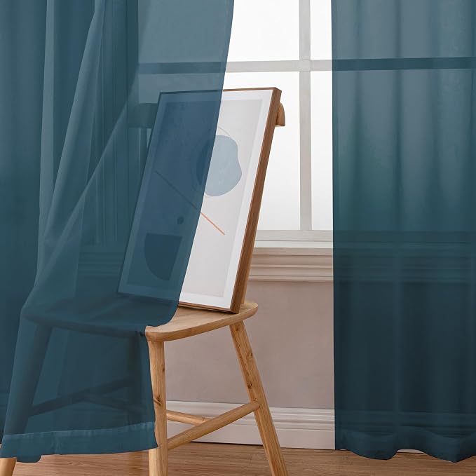 Simplebrand Dusty Blue Sheer Curtains 84 Inches Long, Light Filtering Rod - Image 4