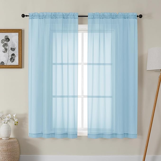 Gwine Sky Blue Sheer Curtains 63 Inch Length by Gwine