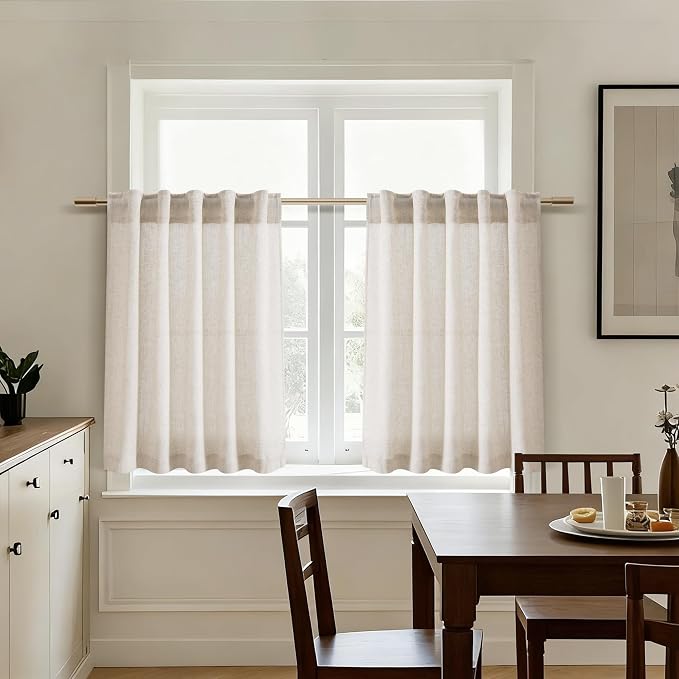 Nanspring Beige Curtains for Kitchen Windows Over Sink 36 inch Length Rustic - Image 7
