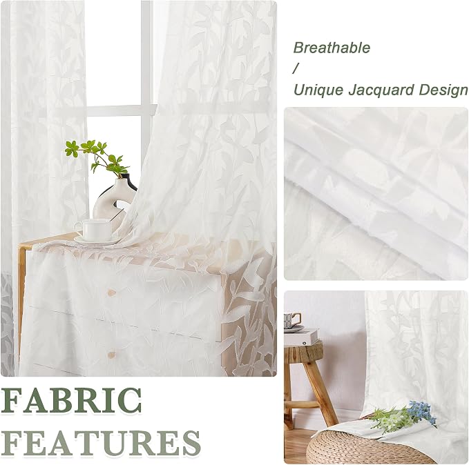 Lecloud Leia Living Room Ivory Sheer Curtains 72 Inch Length 2 Panels, Airy & - Image 3