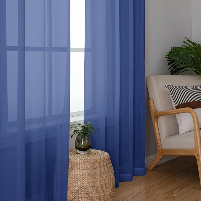 Chyhomenyc Royal Blue Sheer Curtains 84 Inches Long, 2 Panels | Light Filtering - Image 6