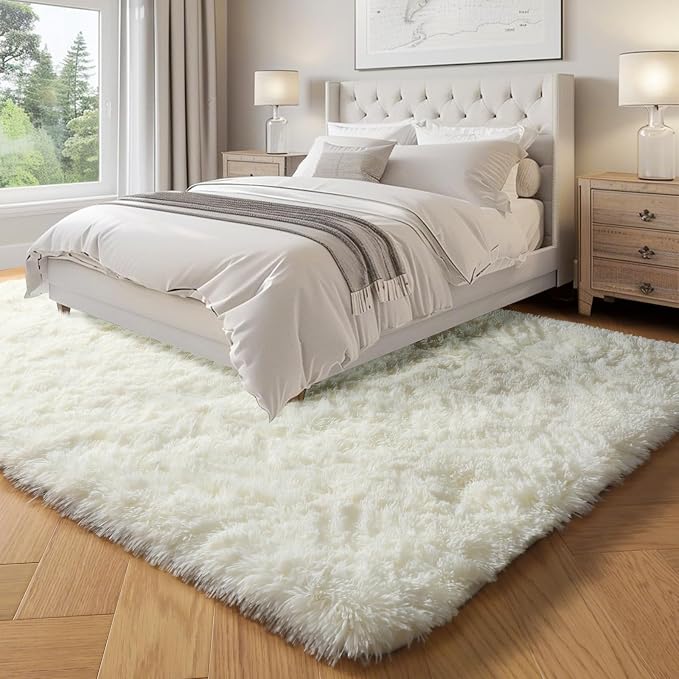 Ultra Soft Area Rugs for Living Room 6x9 Ft, Cream White Soft Fuzzy Shaggy Rugs - Image 4