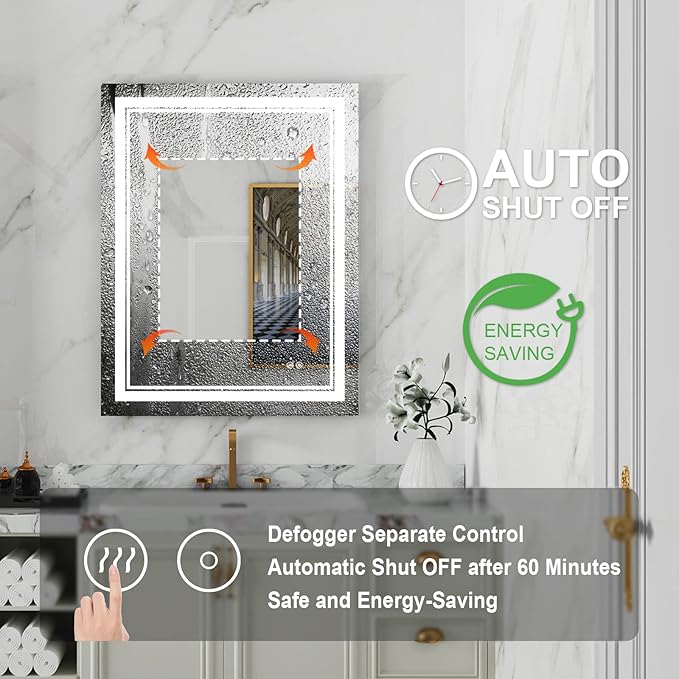 WELLFOR LED Bathroom Vanity Mirror 28 x 36 Inch, Lighted Anti-Fog Dimmable Mirror, IP44 Waterproof Wall Mounted Makeup Mirror, Packed with US Standard Plug and Touch Switch, (Horizontal/Vertical)