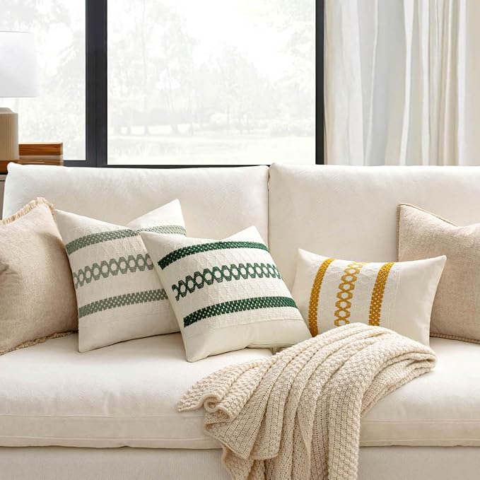 MIULEE Set of 2 Dark Green Boho Decorative Lumbar Pillow Covers 12x20 Inch | - Image 6
