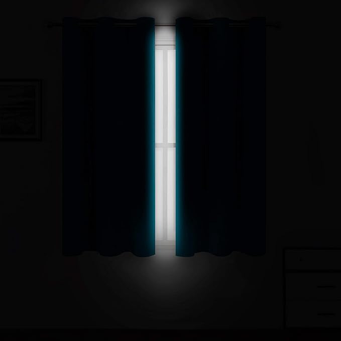 Teal Thermal Blackout Curtains/42 x 95 Inch/Set of 2 Panels Room Darkening - Image 3