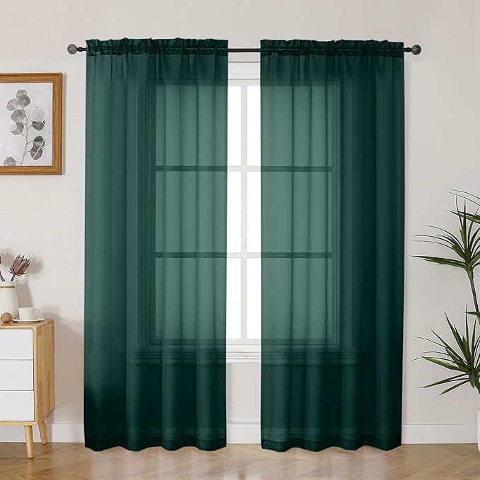 Gwine Hunter Green Sheer Curtains 72 Inches Long 2 Panels Set by Gwine