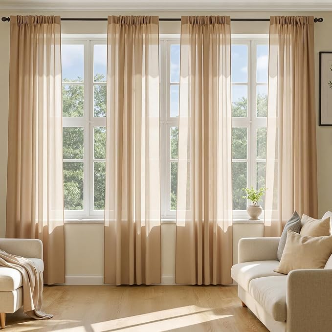 MIULEE Brown Sheer Curtains 96 Inches Long 4 Panels 54 x 96 Inches | Light by MIULEE