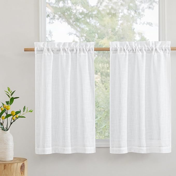 RYB HOME White Sheer Valances for Cafe Kitchen, Light Filtering Durability by RYBHOME