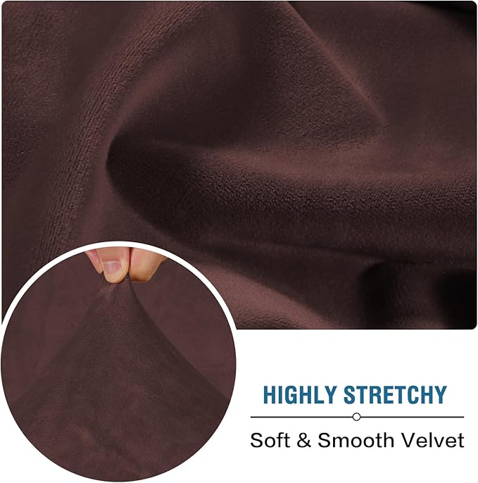 H.VERSAILTEX Velvet Stretch Individual Couch Cushion Cover Plush Cushion Slipcover for Loveseat Sofa Cushion Furniture Protector Seat Cushion Sofa Cover (1 Piece Sofa Cushion Cover, Brown)