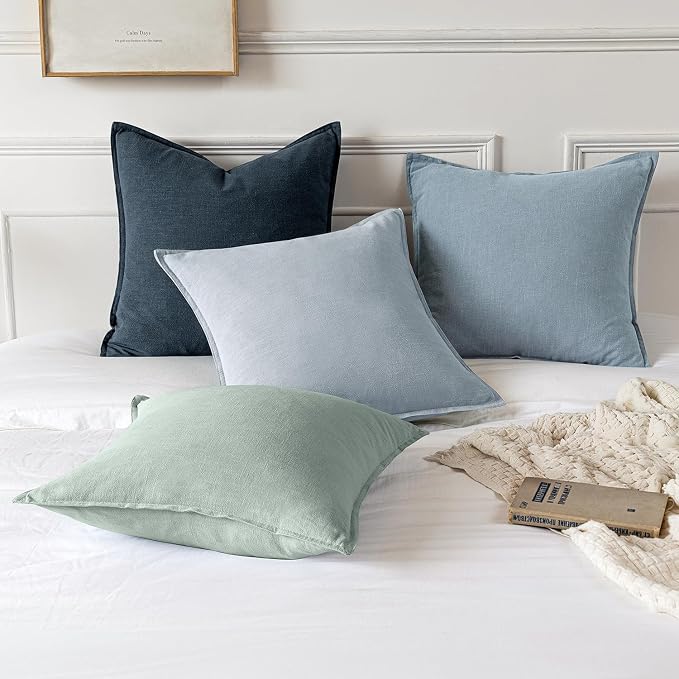 MIULEE Decorative Linen Euro Sham Pillow Covers 24x24 Blue Grey | Boho - Image 5