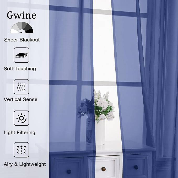 Gwine Royal Blue Valances for Windows, Small Light Filtering Rod Pocket Cafe - Image 3