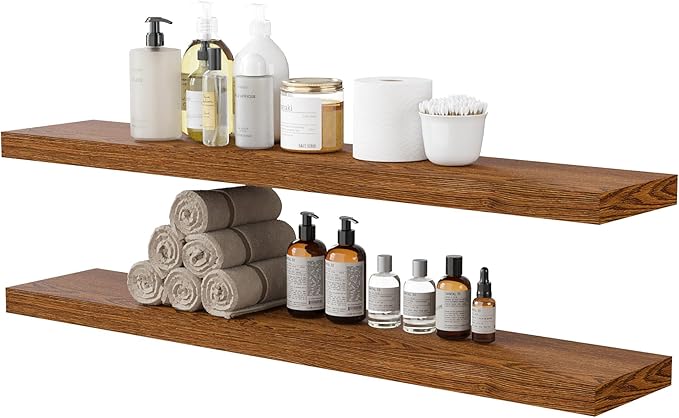 BAMEOS Floating Shelves,40 in W x 8in D Wall Mounted Wooden Shelves with Invisible Brackets Set of 2, Hanging Wall Shelves Decoration for Bedroom, Bathroom, Living Room and Kitchen