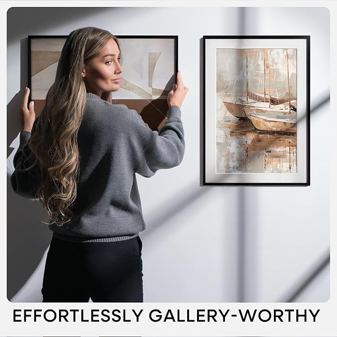 Homeforia 22x28 Poster Frame Black, High End Metal 22 x 28 Large Picture Frames with Mat 18 x 24 for Photo, 22x28 Thin Frame Matted to 18x24 inch Print, 28x22 Frame, Tempered Glass, Wall Kit, Set of 1