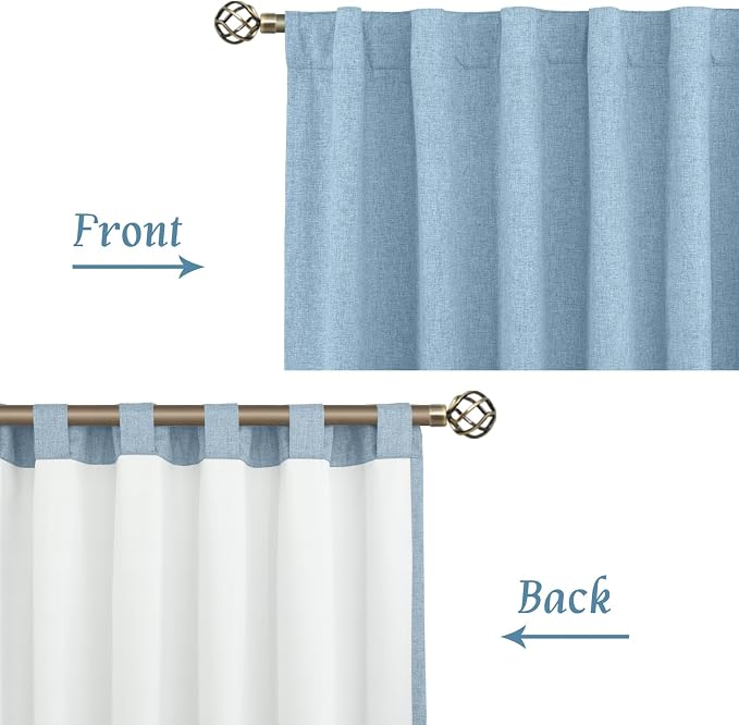 Stone Blue 100% Blackout Linen Living Room Curtains 84 Inch 2 Panels | Linen - Image 7