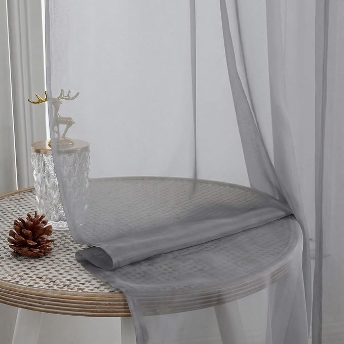 Sheer Charcoal Grey Curtains 108 Inches Long 2 Panels Set, 59 Inch Extra Wide - Image 4