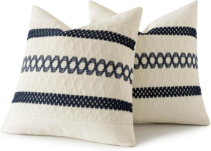 MIULEE Set of 2 Navy Blue Boho Decorative Pillow Covers 18x18 Inch Farmhouse - Image 8