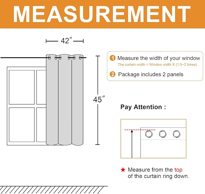 Short Blackout Curtains for Bedroom, 42 x 45 Inch, 2 Panels | Thermal Insulated - Image 7
