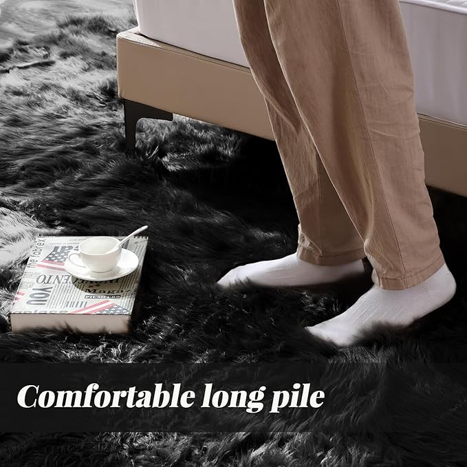 ORINOVA Black Faux Sheepskin Washable Fluffy Fur Area Rugs - Image 4
