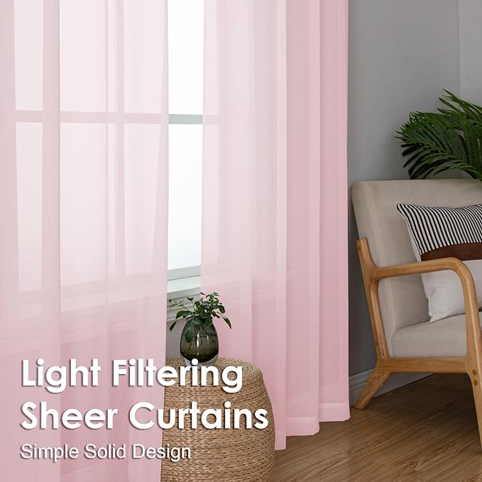OVZME Blush Pink Sheer Curtains 72 Inches Long 2 Panels - Image 6