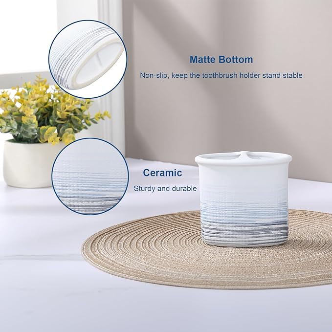 Toothbrush Holder Blue and White for Bathroom, Ceramic Bathroom Electric Toothbrush Organizer Countertop for Makeup Brush, Toothpaste, Razor, Vanity