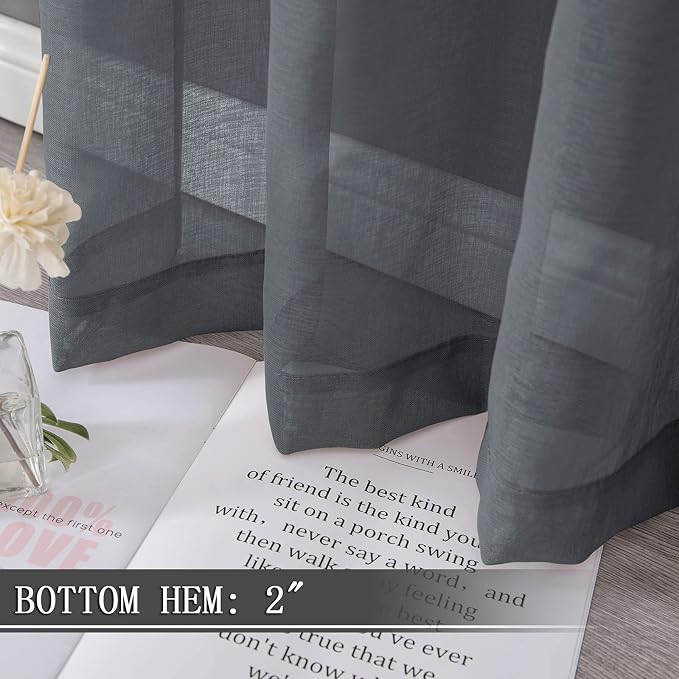 Tollpiz Sheer Curtain Linen Textured Bedroom Curtains Sheer Light Filtering Rod - Image 4