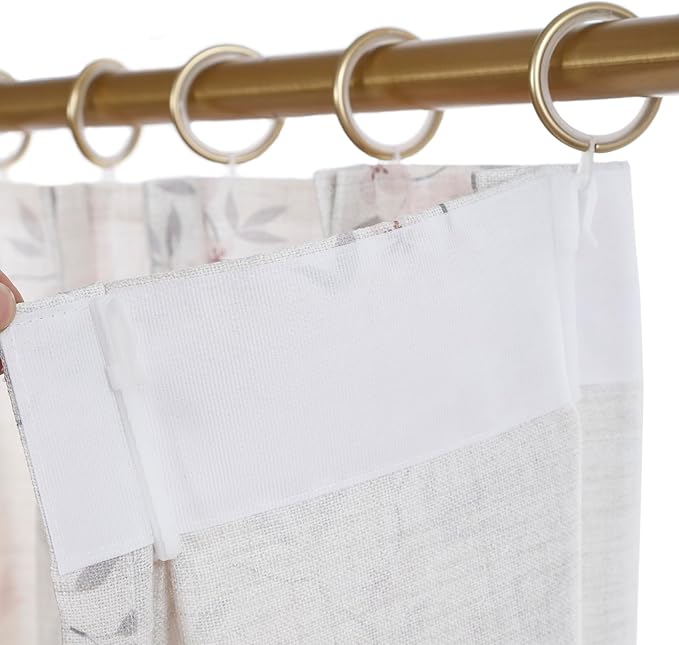 Pink Floral Pinch Pleated Linen Curtains - 2 Panels of Privacy Light-Filtering Printed Curtains Suitable for Dining Rooms and Farmhouses.60 Inches Wide by 84 Inches Long