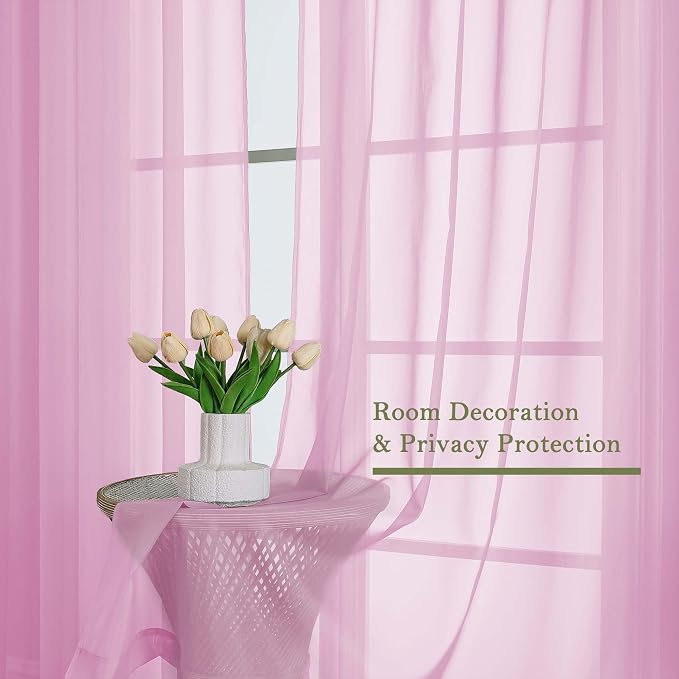 Lecloud Light Pink Sheer Curtains 108 Inches Long 2 Pcs, Airy Light Filtering - Image 4