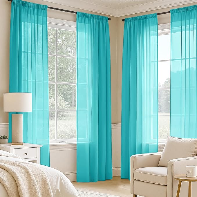 MIULEE Turquoise Sheer Curtains 72 Inches Long 4 Panels 42 x 72 Inches | Light - Image 2