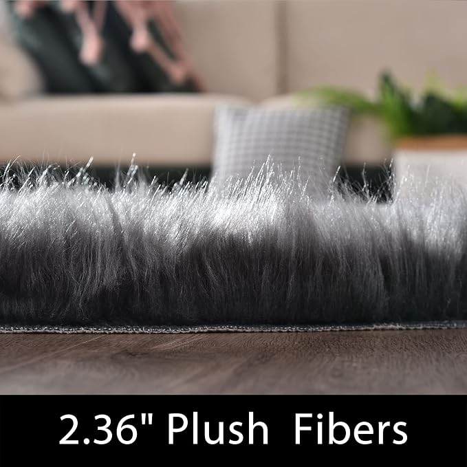 Latepis Round Area Rugs Dark Gray 6.7ft Faux Sheepskin Fur Circle Rug - Image 2