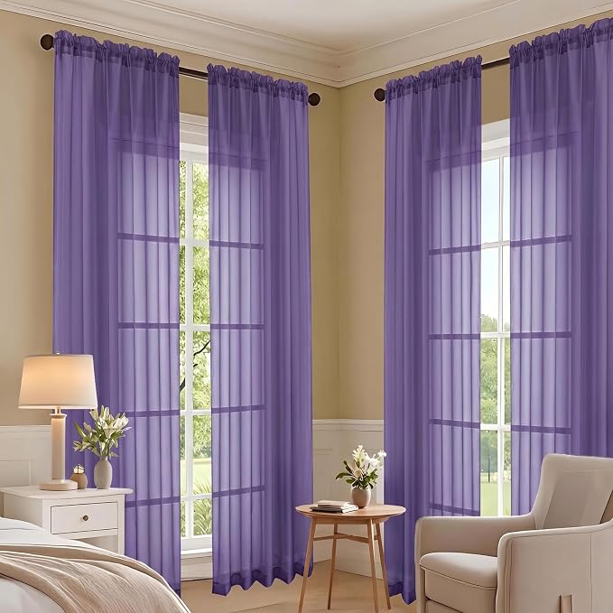 Purple Sheer Curtains 120 Inches Long 2 Panels Set, 59 Inch Extra Wide Soft - Image 7
