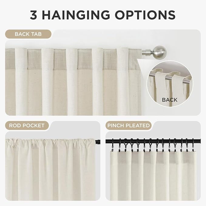 Joydeco Linen Curtains 84 Inch Length 2 Panels, Light Filtering Drapes 52 - Image 5